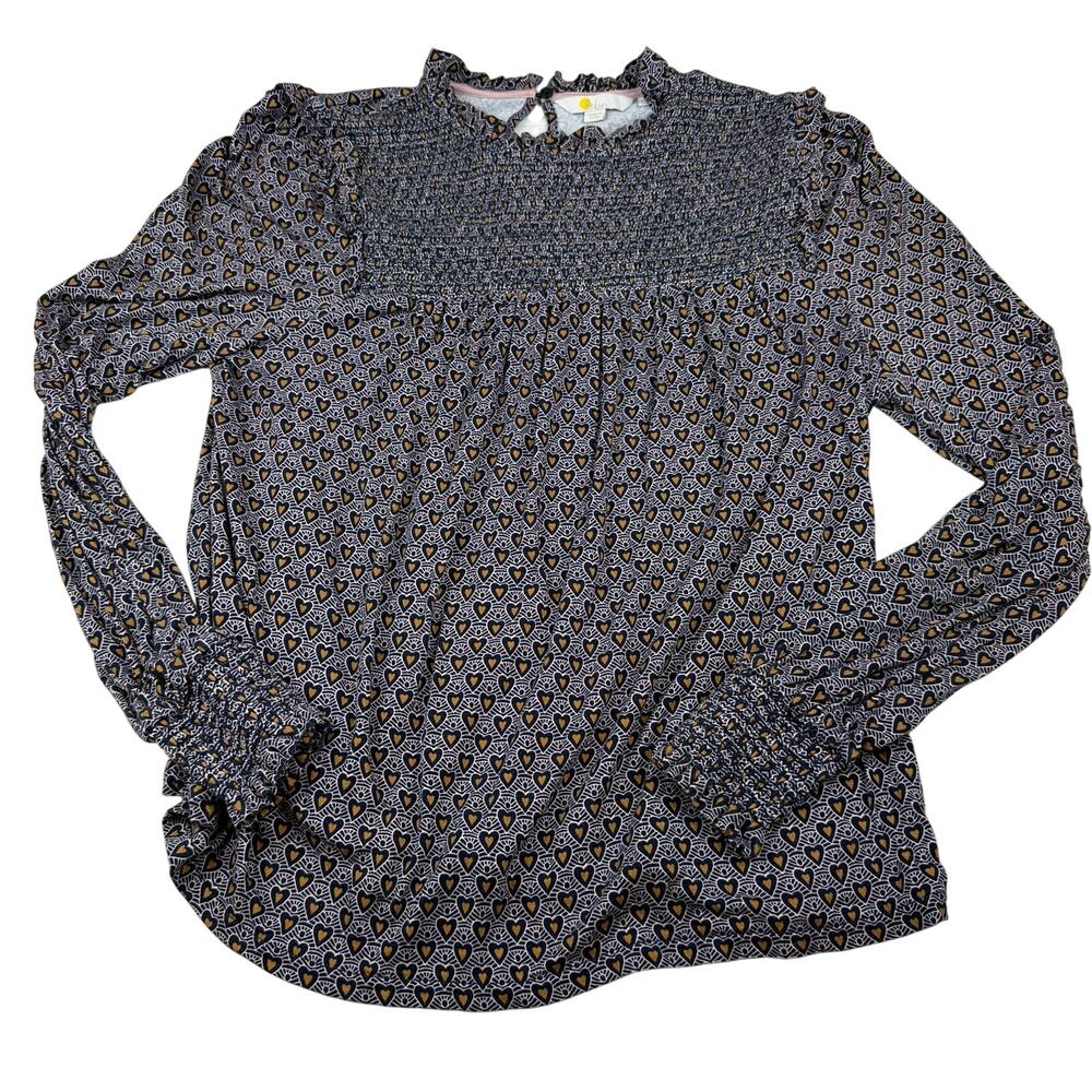Boden Smocked Heart Print Blouse US 10 UK 14